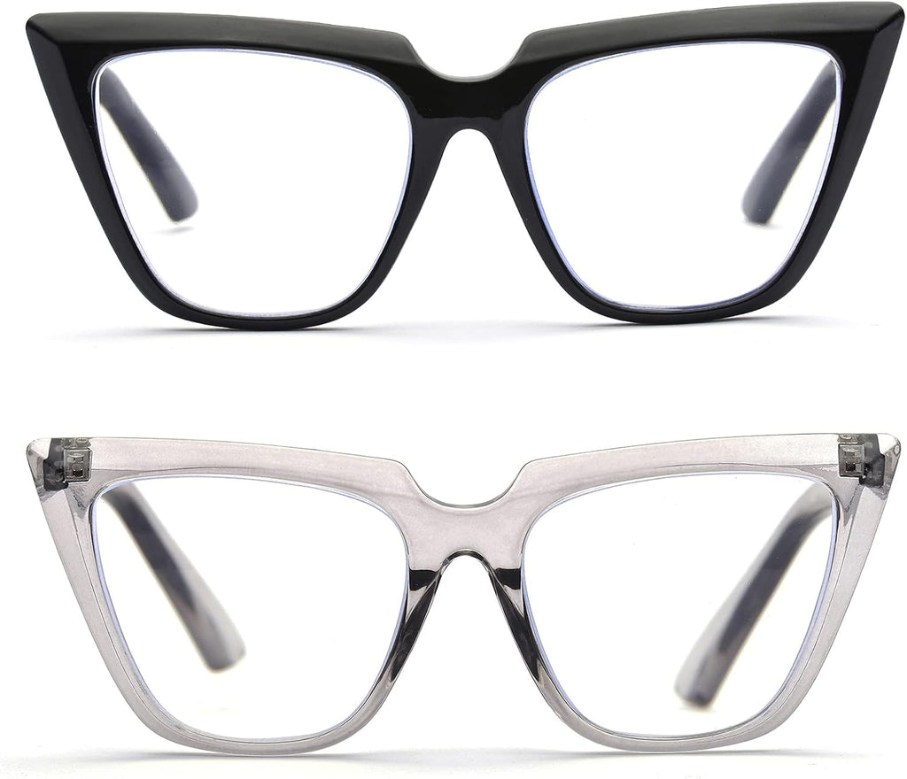ZUVGEES Womens Chic Oversized CatEye Blue Light Blocking Reading Glasses Big Eyeglass Frames Large lens Computer Readers