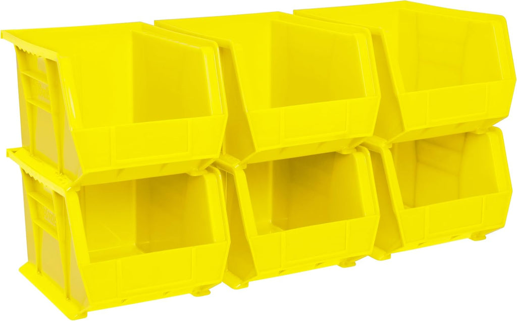 Akro-Mils 30239 AkroBins Plastic Storage Bins, Space-Saving Stackable Bins for Garage, Pantry, Craft Organization, 11-" x 8-" x 7-", Yellow, 6-Pack