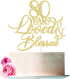 80 Years Blessed & Loved Cake Topper,80th Birthday/Anniversary Cake Topper, 80th Anniversary Marriage Party Decoration Supplies