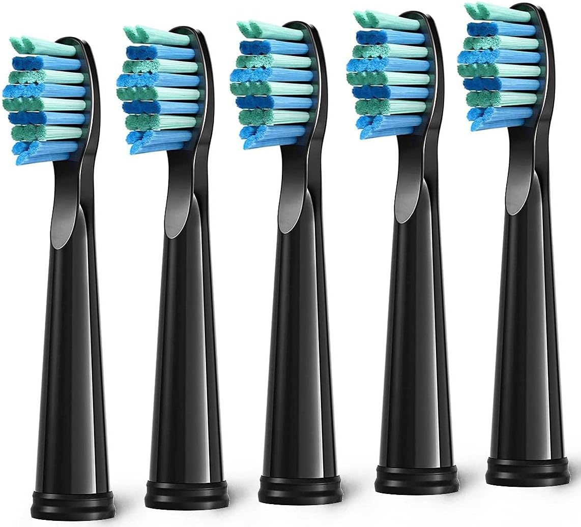 5pc Toothbrush Heads Compatible with Fairywill D7/D8/FW507/508, 551/917/959/D1/D3 (Black)