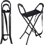 Crutches Walking Stick Folding Cane Seat,Chair Bench Camping Travel Stool 2 Handle with 4 Legs,Old People Portable Walking Stick for Women Men,Crutches Family