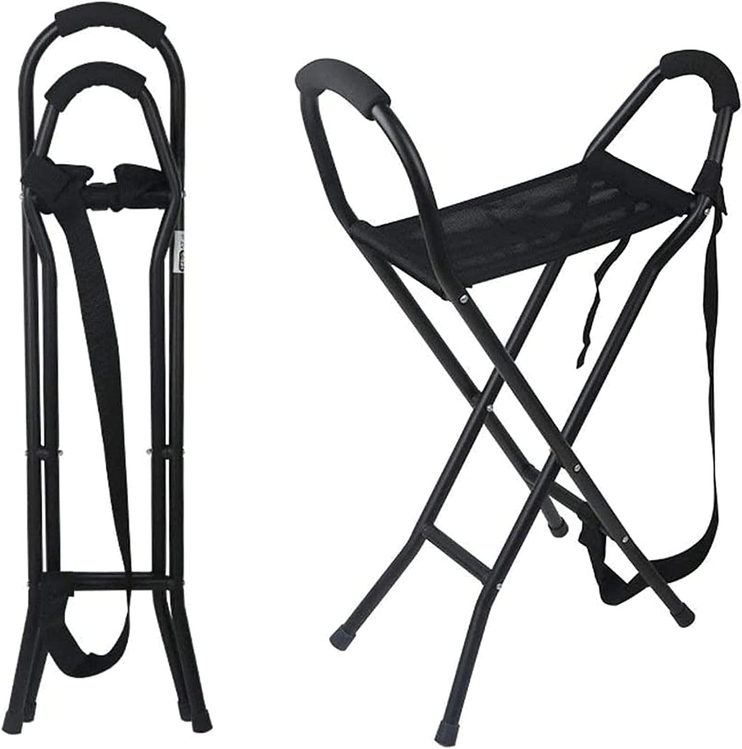 Crutches Walking Stick Folding Cane Seat,Chair Bench Camping Travel Stool 2 Handle with 4 Legs,Old People Portable Walking Stick for Women Men,Crutches Family