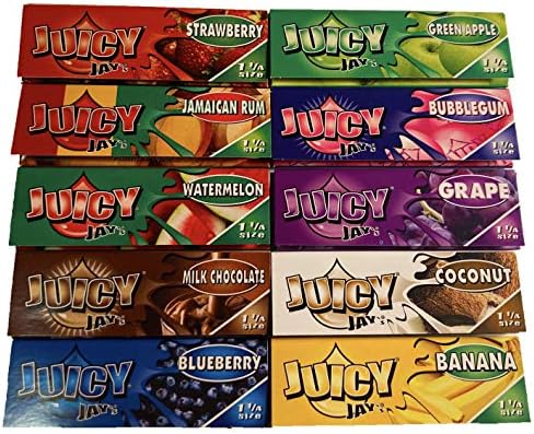 Juicy Jay 10 Pack Mixed Flavor 1 1/4 Size Flavored Rolling Paper 32 Count