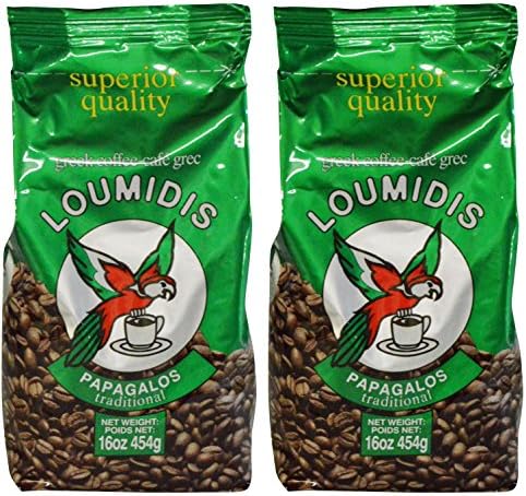 Loumidis Greek Ground Coffee Papagalos Traditional 2 Pack (16 Ounces)