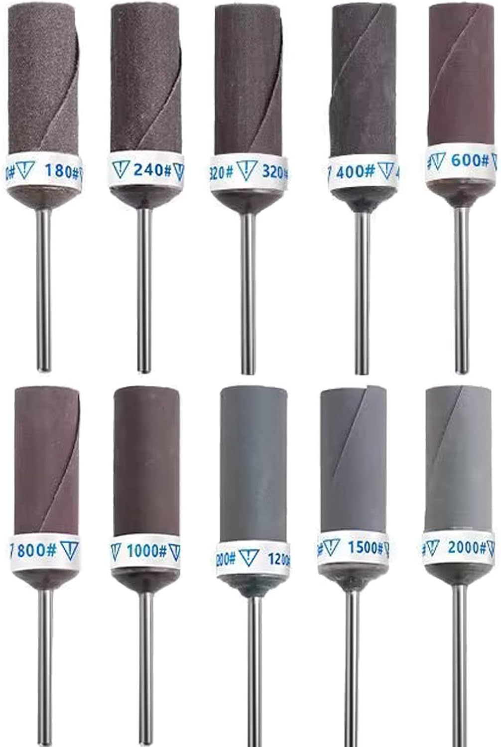 𝐋𝐮𝐨 𝐤𝐞 10 Pcs Mixed Grit Sandpaper Rolls Set,3/32 Inch Shank Abrasive Sanding Sleeve for Rotary Tool