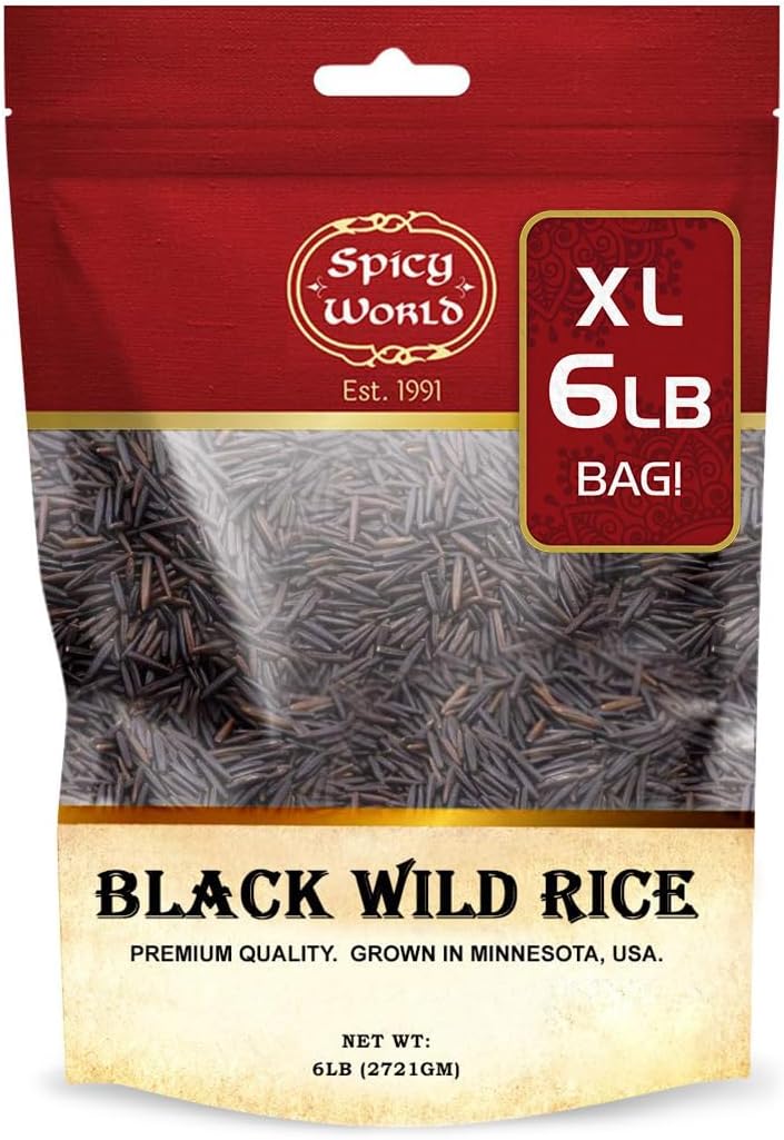 Minnesota Grown Black Wild Rice 6 Pound Bag - Premium Quality, All Natural - by Spicy World