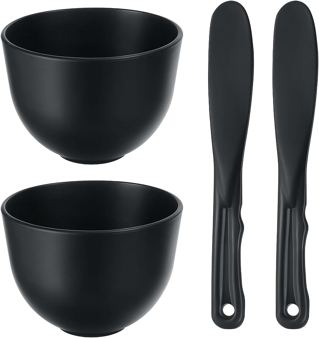2 Pieces Rubber Facial Mask Mixing Bowl With Plastic Spatula Face Mask Bowl Silicone Mud Masks DIY Skin Care Cosmetic Mixing Tool For Home Beauty Salon Use, Black