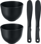 2 Pieces Rubber Facial Mask Mixing Bowl With Plastic Spatula Face Mask Bowl Silicone Mud Masks DIY Skin Care Cosmetic Mixing Tool For Home Beauty Salon Use, Black