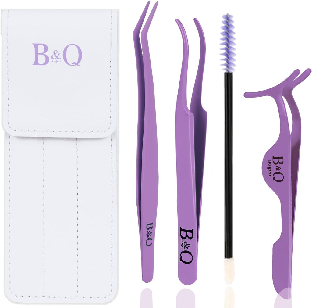B&Q Eyelash Applicator Tool 3 PCS Lash Applicator Tool Kit Lash Tweezers for Eyelash Extensions Application Tool and Removal （Purple,3 PCS）