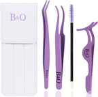 B&Q Eyelash Applicator Tool 3 PCS Lash Applicator Tool Kit Lash Tweezers for Eyelash Extensions Application Tool and Removal （Purple,3 PCS）
