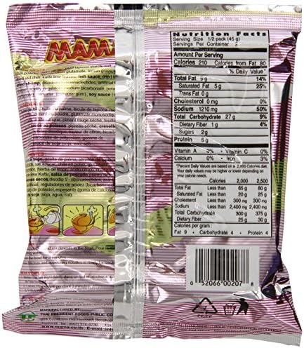 Mama Instant Noodle, Tom Yum Shrimp Spicy Flavor, 3.17 Ounce (Pack of 20)