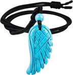 SUNYIK Crystal Angel Wing Pendant Necklace for Unisex, Hand Carved Healing Stone with Adjustable Braided Rope Jewelry