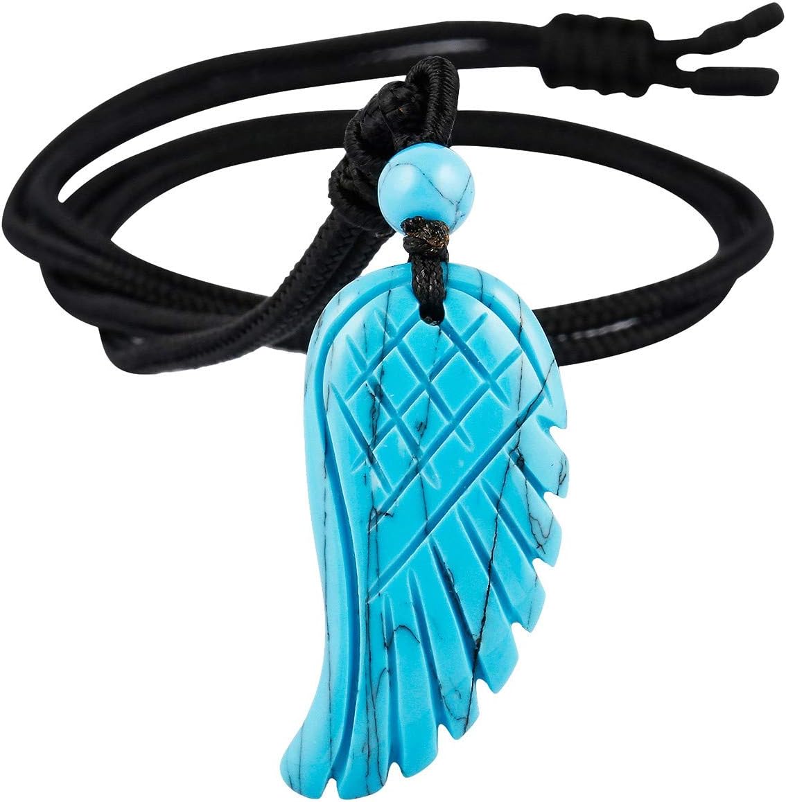 SUNYIK Crystal Angel Wing Pendant Necklace for Unisex, Hand Carved Healing Stone with Adjustable Braided Rope Jewelry