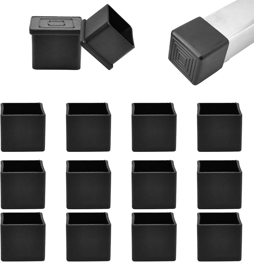 EASYEAH 1" (25mm) Square Chair Leg Floor Protectors, Black Rubber Chair Leg Caps, Non-Slip Patio Furniture Feet Cap, PVC Chair Feet Covers for Hardwood Floors, Tables & Patio Furniture, 12pcs