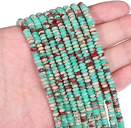 BEADIA Natural Green Shoushan Disk Stone Beads 4x2mm 160pcs Rondelle Loose Semi Gemstone Beads for Jewelry Making Design
