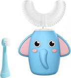 Kids Electric Toothbrush U-Shaped Ultrasonic IPX7 Waterproof Design with 2 Brush Head 3 Modes, 360-Degree Full Mouth Cleaning Automatic Children Toothbrush for 2-12 Years Old (Blue, 2-12 Age)