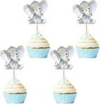 24Pcs Gender Reveal Cupcake Toppers Blue Elephant Cupcake Picks for Elephant Theme Baby Shower Kids Boy or Girl Birthday Party Decorations Supplies