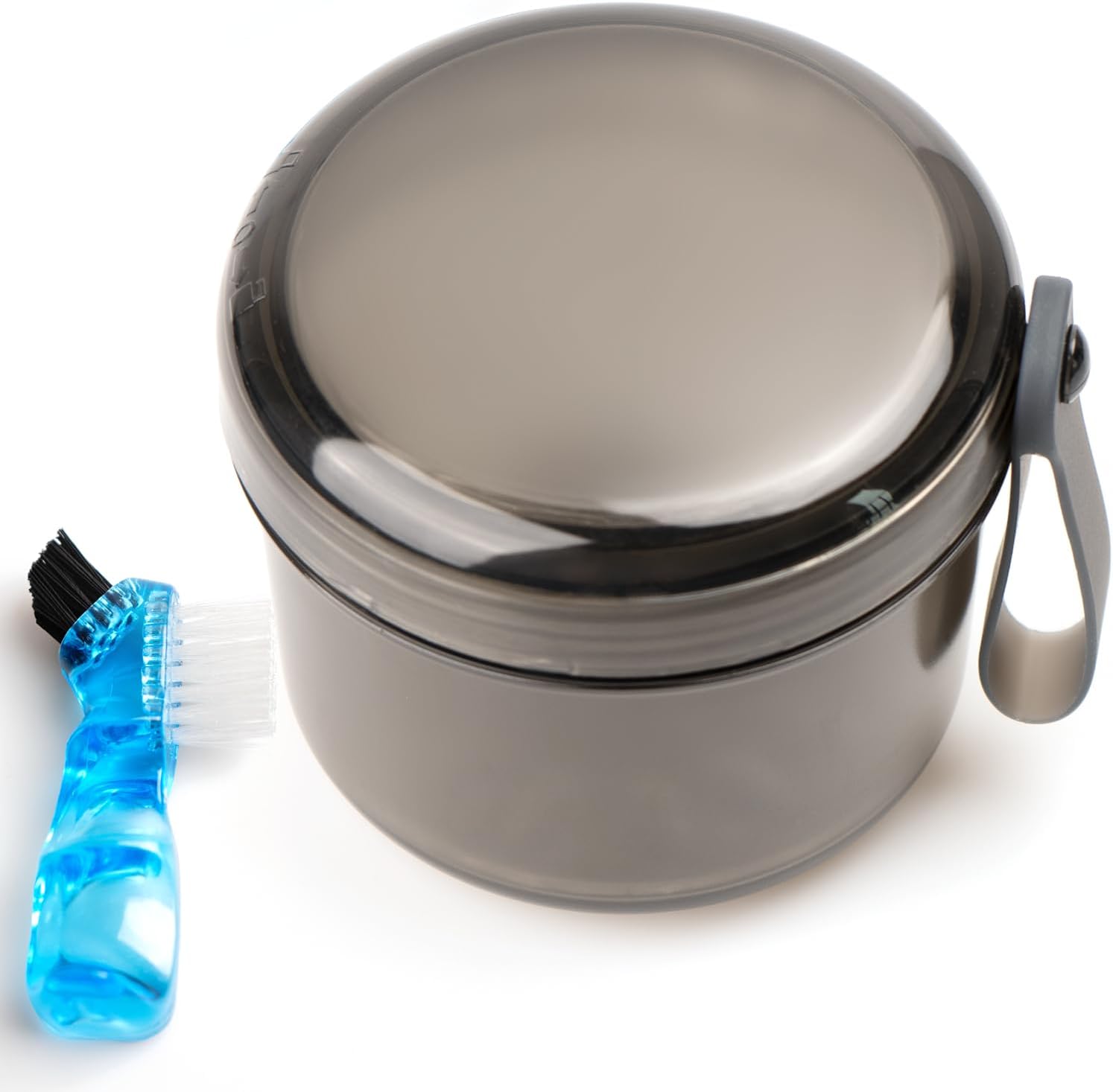 Leak Proof Travel Denture Bath Case for Full Dentures, Denture Cups for Soaking Dentures, Denture Container Cups with Brush for Dentures, Aligner, Retainers, Mouth Guard (Transparent Black)