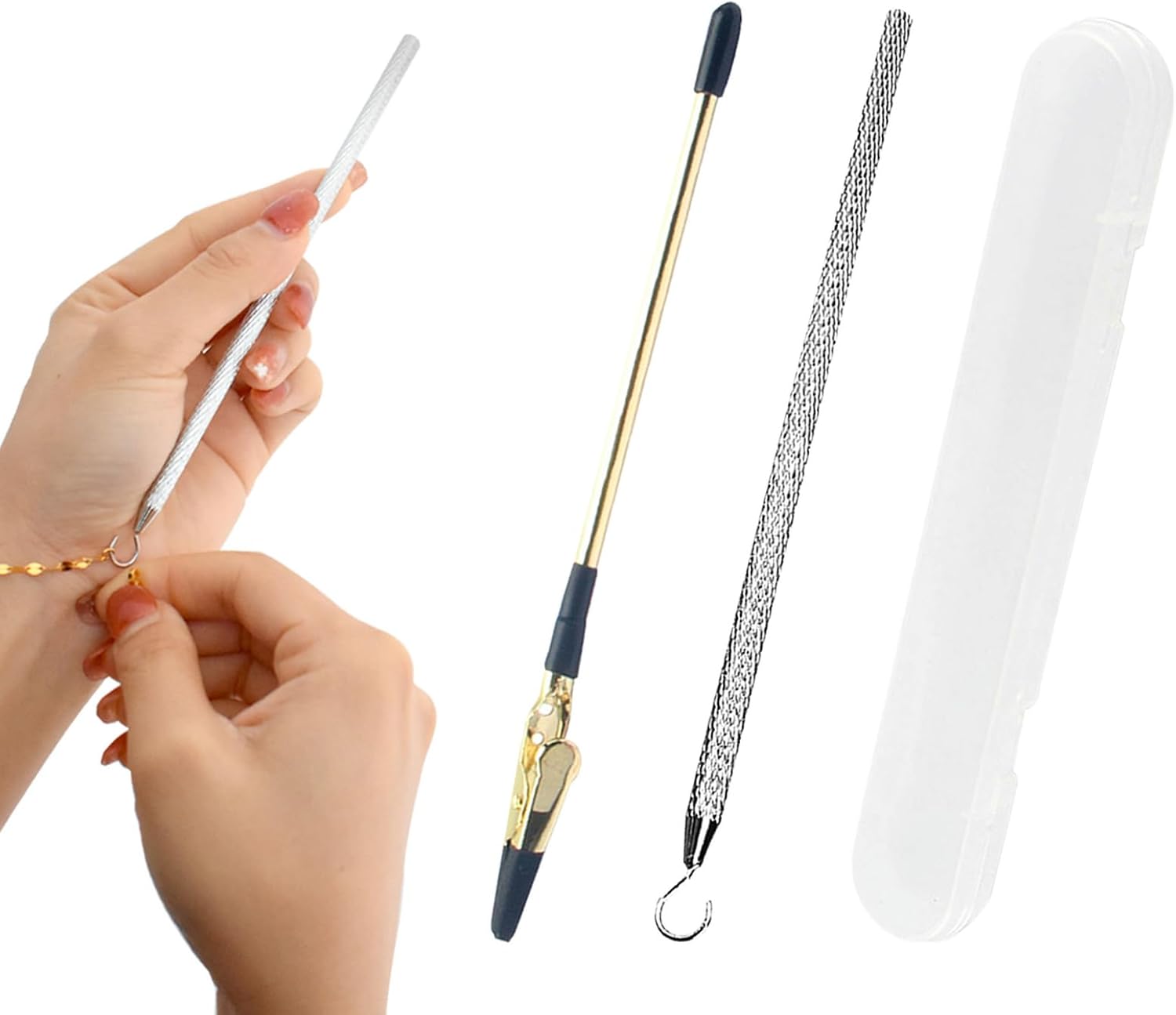 2 Pcs Bracelet Helper Tool, Bracelet Helper to Put on Yourself, Wearing Tool Aid Assistance for Necklace Watch Clasps Zippers Crafts Arthritis Elderly（Silver and Gold