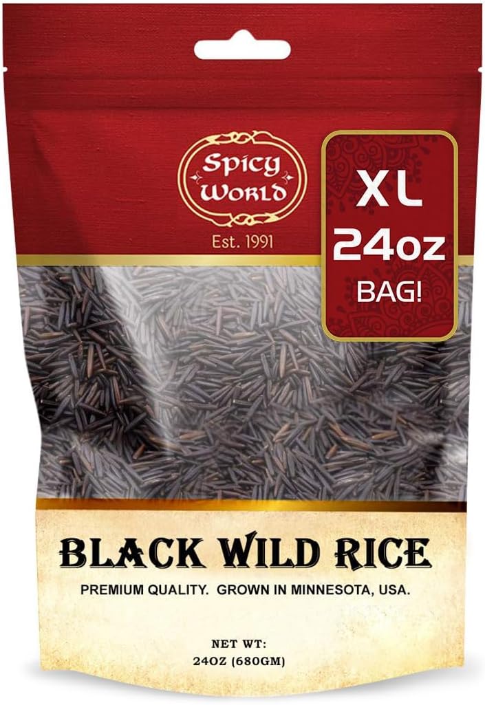 Spicy World Minnesota Grown Black Wild Rice 24oz Bag (1.5LB) | Premium Quality | All Natural, Hearty Grain with Rich Flavor | Perfect for Rice Dishes & Recipes