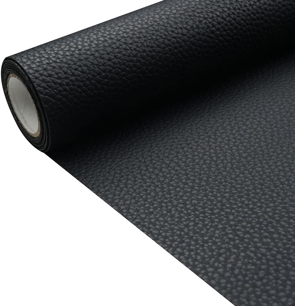 Black Litchi Texture PU Fabric Leather 11.8x53.14 Inch（30x135 CM） 1.13mm Thick Faux Synthetic Leather Material for Upholstery Crafts, DIY Sewings, Sofa, Handbag, Earrings, Hair Bows Decorations