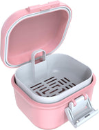 ARGOMAX Leak Proof Denture Bath Cup, Portable Soaking Denture Box, Denture Bath Case with Strainer, for Dentures and Braces (Pink + White).