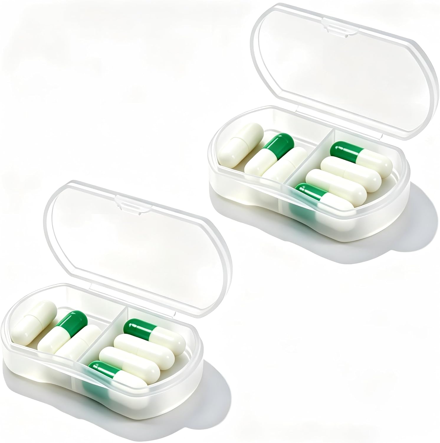 2PCS Pill Case Organizer, Daily AM & PM Containers, Medicine Holder, Ideal for Medication, Vitamin, Supplement, Perfect for Travel, Ideal for Purse (White)