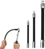 3-Piece Flexible Socket Extension Set – 1/4", 3/8", 1/2" Shaft Drive 10" 8" 6", 45° Bend – Flexible Drill Extension for Tight Spaces (Black, 1/2" 1/4" 3/8")