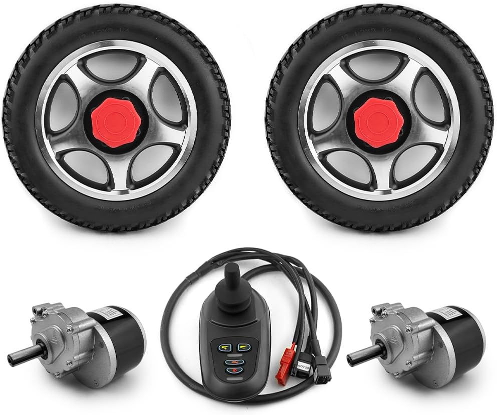 Lightweight Foldable 12 Inch Power Wheel Chair 24V 700W Wheelchair Motor Conversion Kit (Solid Wheel kit with Joystick Max 4kph)