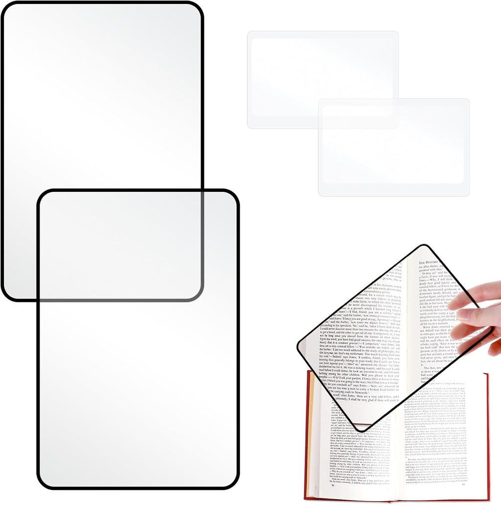 4 Pc Magnifying Sheet for Reading 3X Clear Lightweight Magnifier Plastic Glass Seniors Reading Magnifier for Books Rectangular Handheld Optical Low Vision Read Small Prints