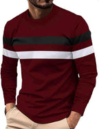 Men's Long Sleeve Tee Shirts Color Block Striped Tee Pullover Casual Round Neck Basic Shirts Fitness Sports Tops