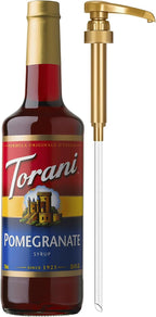 Torani Pomegranate Syrup for Drinks, Flavoring for Iced Tea, Lemonade, Sodas, and Cocktails, Glass Bottle with Pump Included, 25.4 Fl Oz