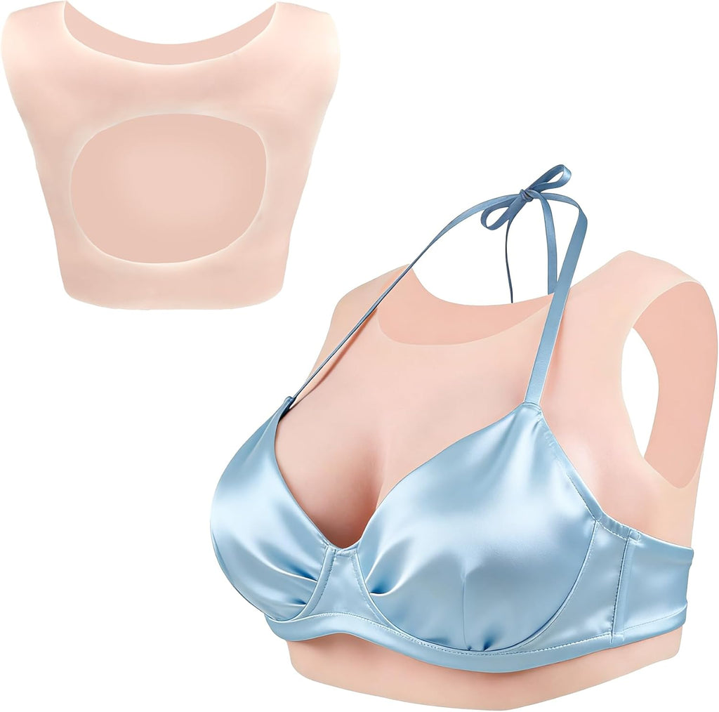 Realistic Silicone Breastplate Round Collar Fake Boobs B-G Cup for Crossdressers Drag Queen Mastectomy Transgender