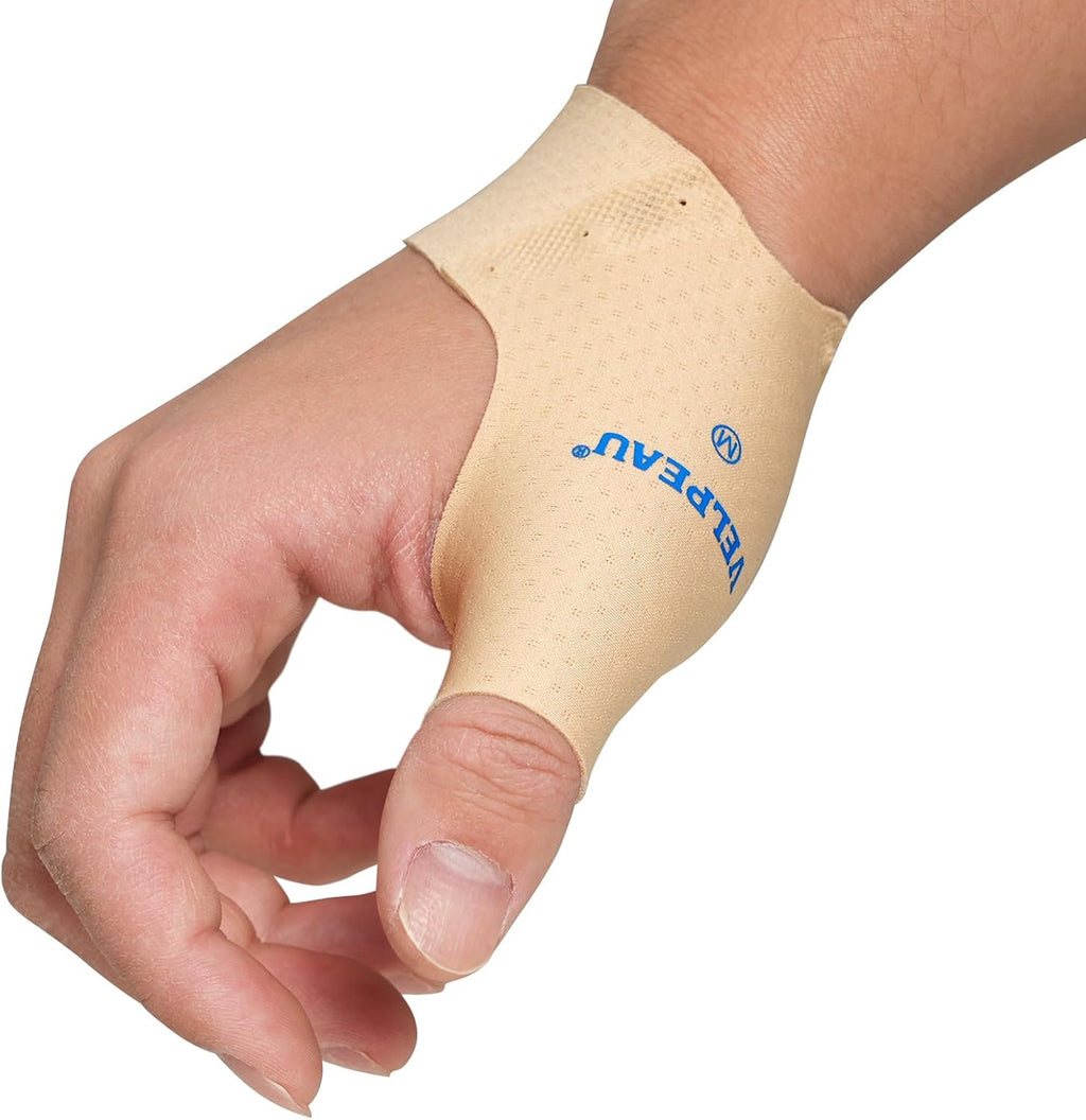 Velpeau Thumb Compression Sleeve for Tendonitis (Pack of 2), Seamless Technology, Gloves Wraps for Arthritis Pain Relief for Women & Men, Splint Liner, Fits Both Hands (Khaki, Short Version, M)