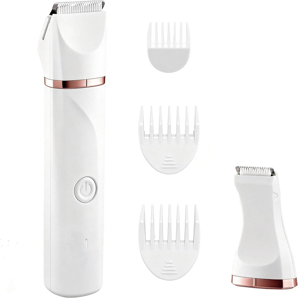 Bikini Trimmer for Women,Painless Electric Razor & Body Shaver for Pubic Hair,IPX7 Waterproof Hair Trimmer Women with Ceramic Blades,USB Rechargeable,Wet/Dry Use,Gifts for Women（White）