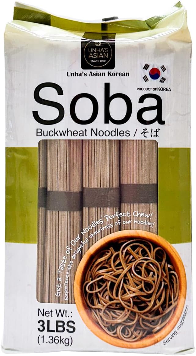 Unha's Japanese Soba Noodles, Air Dried Buckwheat Noodle, 3 Simply Ingredients, 3-Pound (Pack of 1) for Cold or Hot Soup Product of Korea