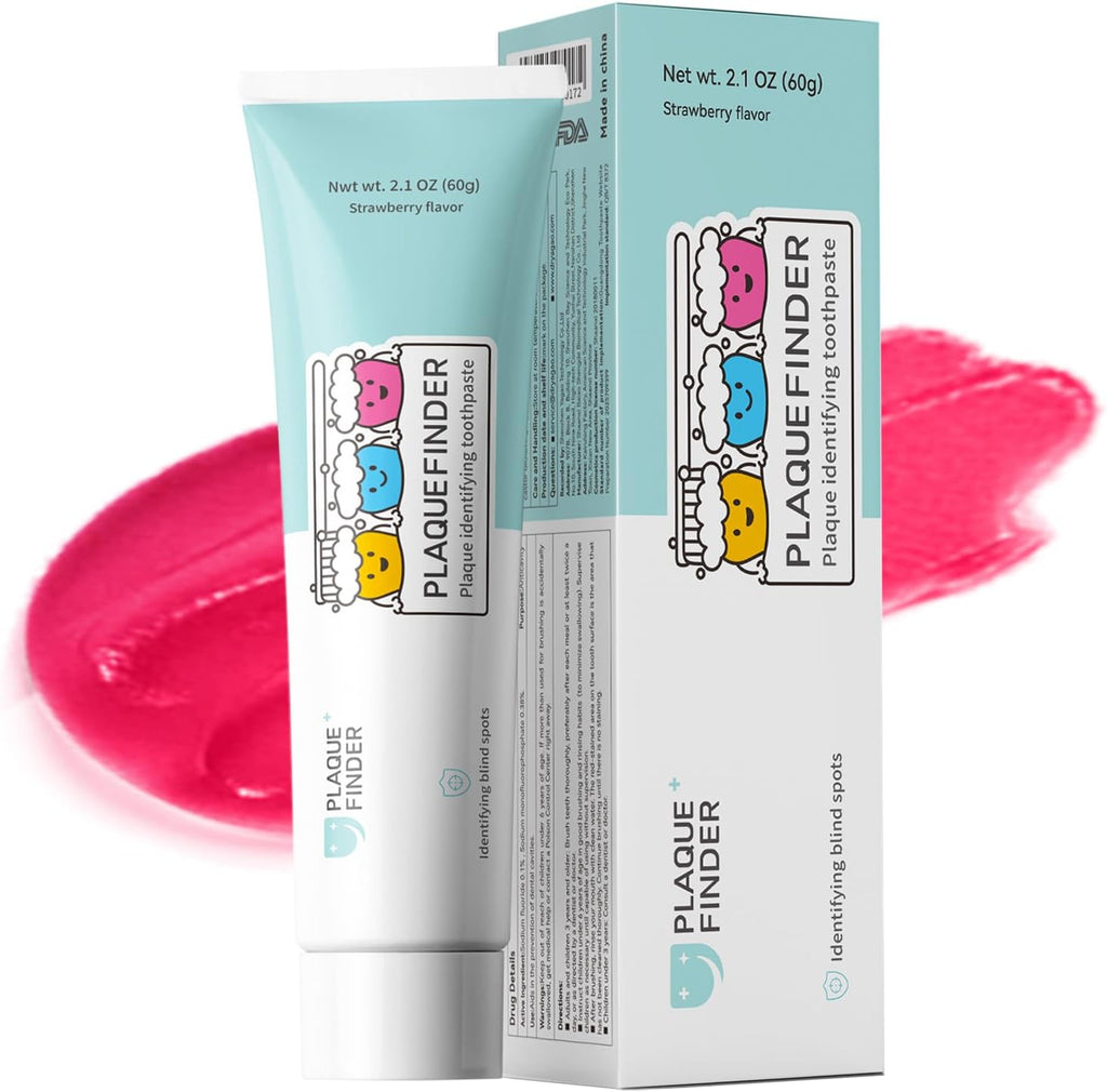 Plaque Disclosing Toothpaste for Kids, Strawberry Flavor with Fluoride, Fun Oral Health Learning Tool for Ages 3+, See & Clean Plaque in One Step, 2.1oz