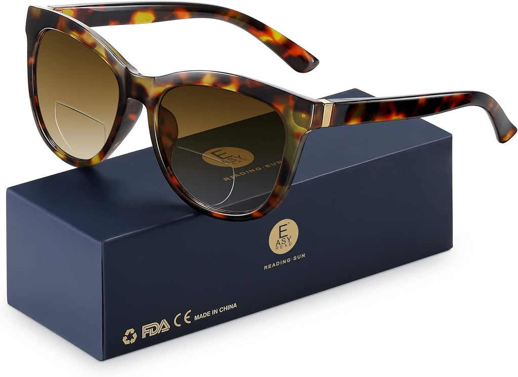 EASY READ Bifocal Reading Sunglasses for Women，Fashion Sun Readers UV400 Protection(Magnification 2.50, Turquoise)