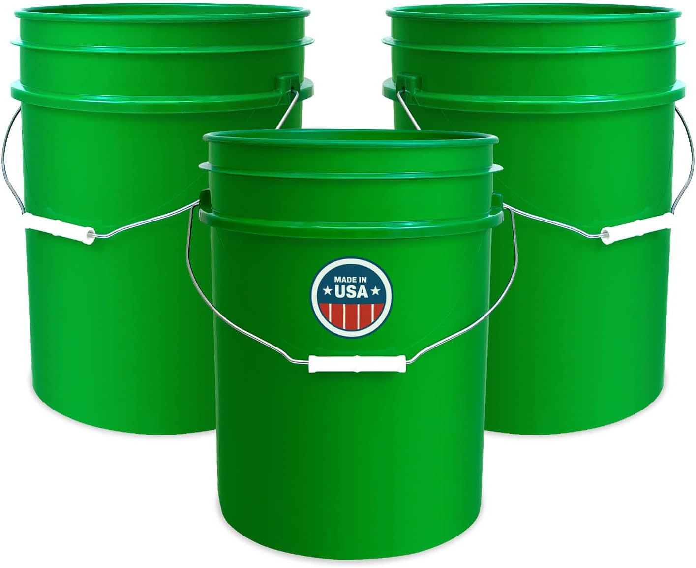 ePackageSupply 5 Gallon Bucket - Food Grade Bucket, Metal Handle Grip, BPA-Free, Heavy-Duty 90 Mil HDPE Plastic Pail, Stackable Utility Container, Made in USA, Lid Not Included, Green, 3 Packs