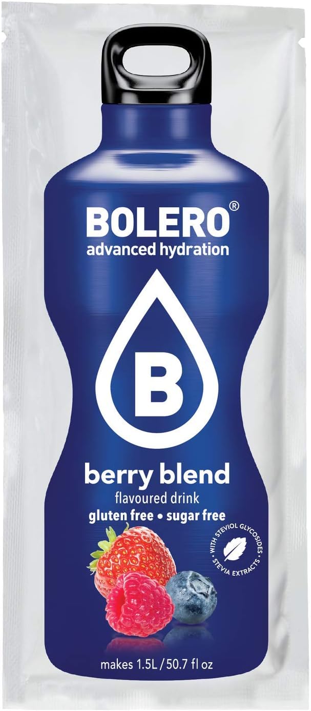 Bolero- Sugar Free Drink Mix Packets Berry Blend Fruit Flavors | Powdered Flavored Water Packets | 12 Large Sachet On The Go Packets