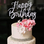 Handmade Glitter happy birthday Cake Topper, Happy Birthday Cake Bunting Decor, Party Decoration Supplies (Silver)