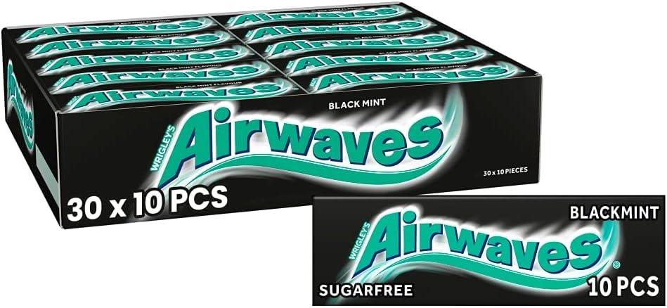 Airwaves Black Mint Sugarfree Chewing Gum 10 Pellets Case Of 30