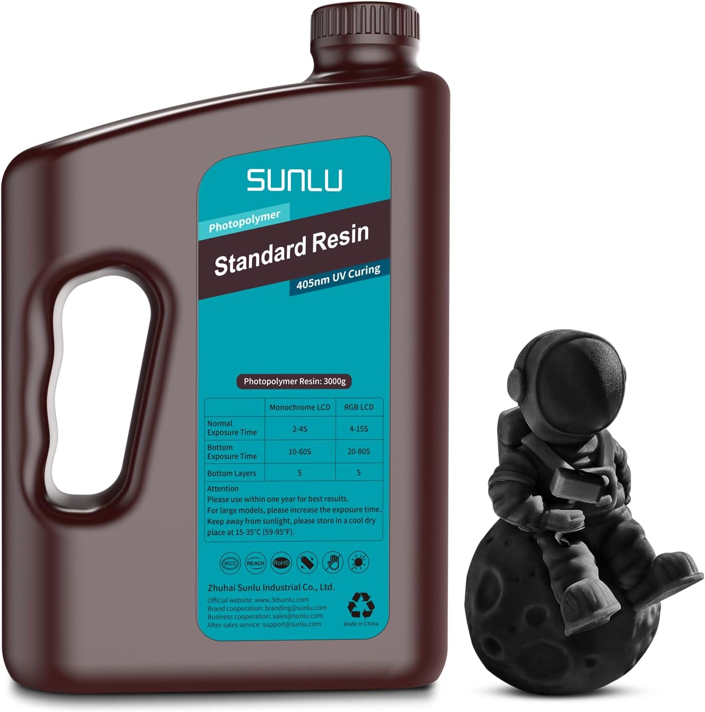 SUNLU 3D Printer Resin 3kg, Fast Curing Standard 3D Resin for Most Resin 3D Printers, 395 to 405nm UV Curing 3D Printing Liquid Photopolymer Resin, Low Shrinkage and High Precision, 3000g, Black