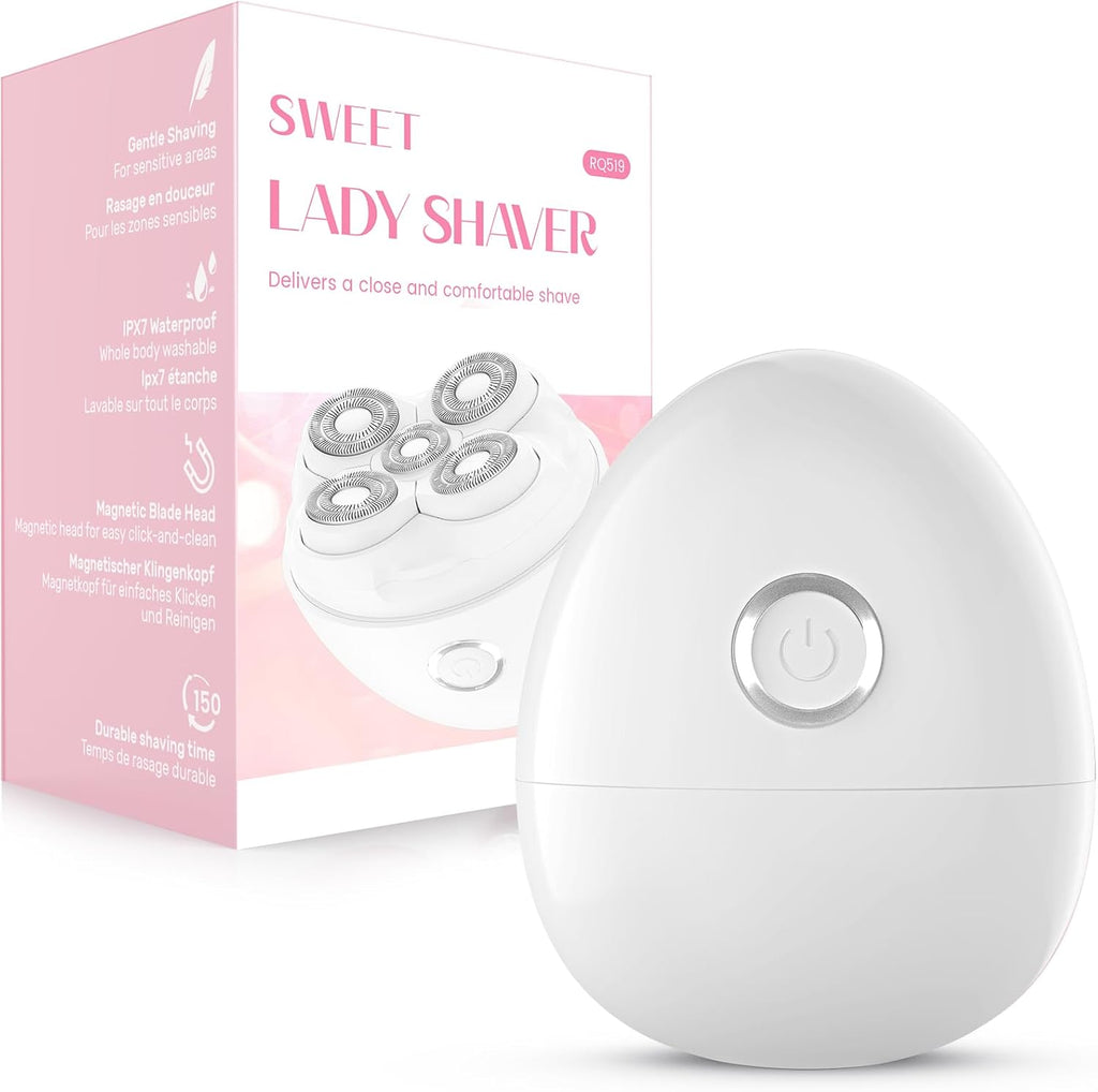 Electric Shaver for Women, 5D Floating Rotary Razor Hair Remover, Wet/Dry Face & Body Shaver for Arms, Legs and Underarms, Portable Travel Mini Size for Her White