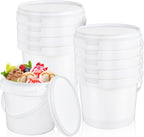 10 Pack White Plastic Bucket with Handle and Lid, 1.5 Quart Ice Cream Containers, Food Grade Freezer Storage Tubs Bucket, Pail Container with Lid Small Bucket with Lid for Fruit Deli Food