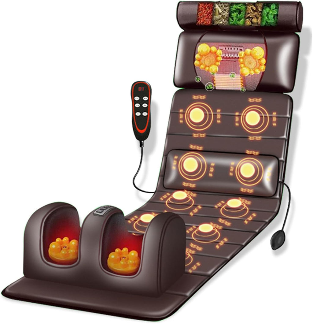 ROLTIN Massage Mat with Heat 10 Vibrating Nodes Full Body Massage Mat with Adjustable Pillows Heating Pads, Full Body Massager for Neck and Back Muscle Relaxation Massage Cushion (, Brown
