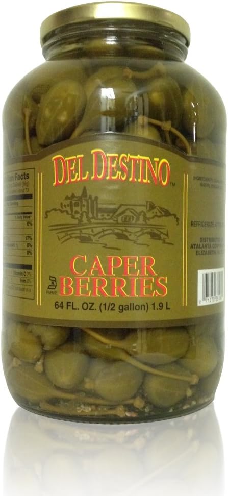 DEL DESTINO Caperberries in Brine 64 Oz - Gourmet Culinary Ingredient for Chefs, Bulk Jar, Rich Piquant Flavor, Perfect for Mediterranean Dishes & Elegant Cuisine