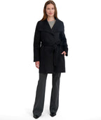 TAHARI Women's Double-faced Luxury Soft Wool Blend Peacoat- Wrap Wool Coat With Removable Belt