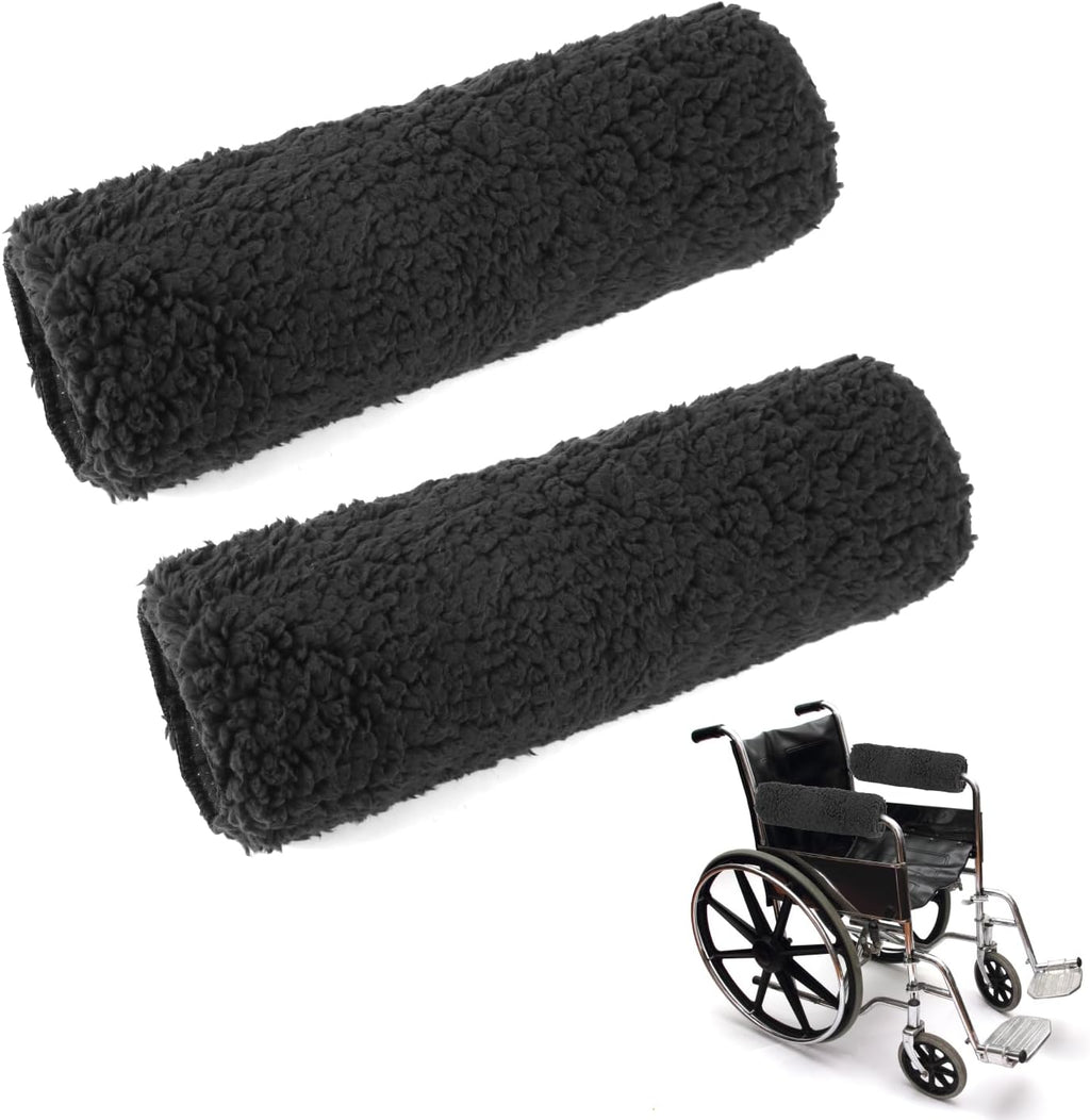 QWORK Wheelchair Armrest Cover (Pair) - Memory Foam Sheepskin Pads for Reduce Pressure Points Discomfort -Soft Wheelchair Cushions for Arm