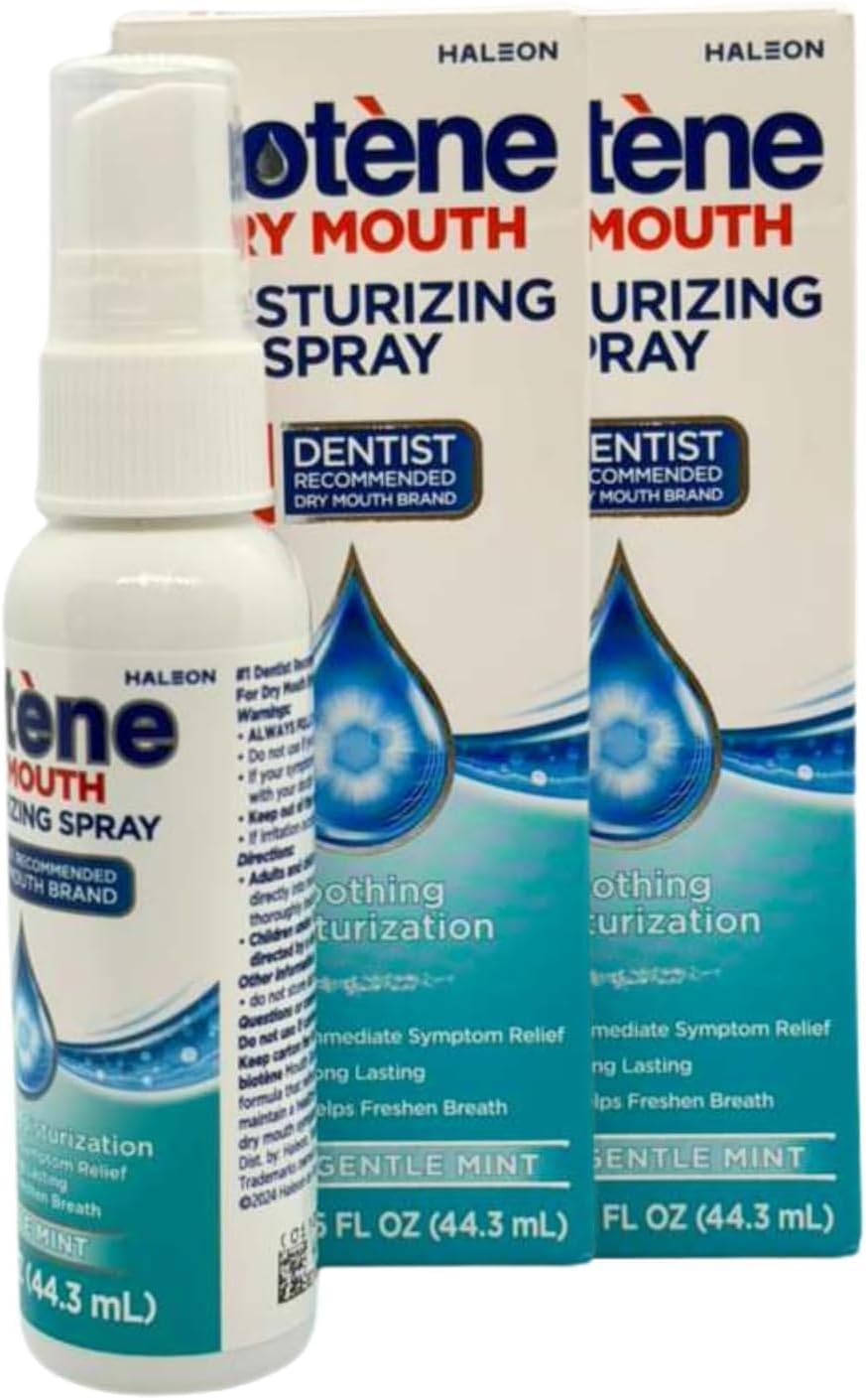 Moisturizing Dry Mouth Spray, Biotene'e Moisturizing Spray for Dry Mouth and Bad Breath Gentle Mint - 1.5 fl oz Pack 2